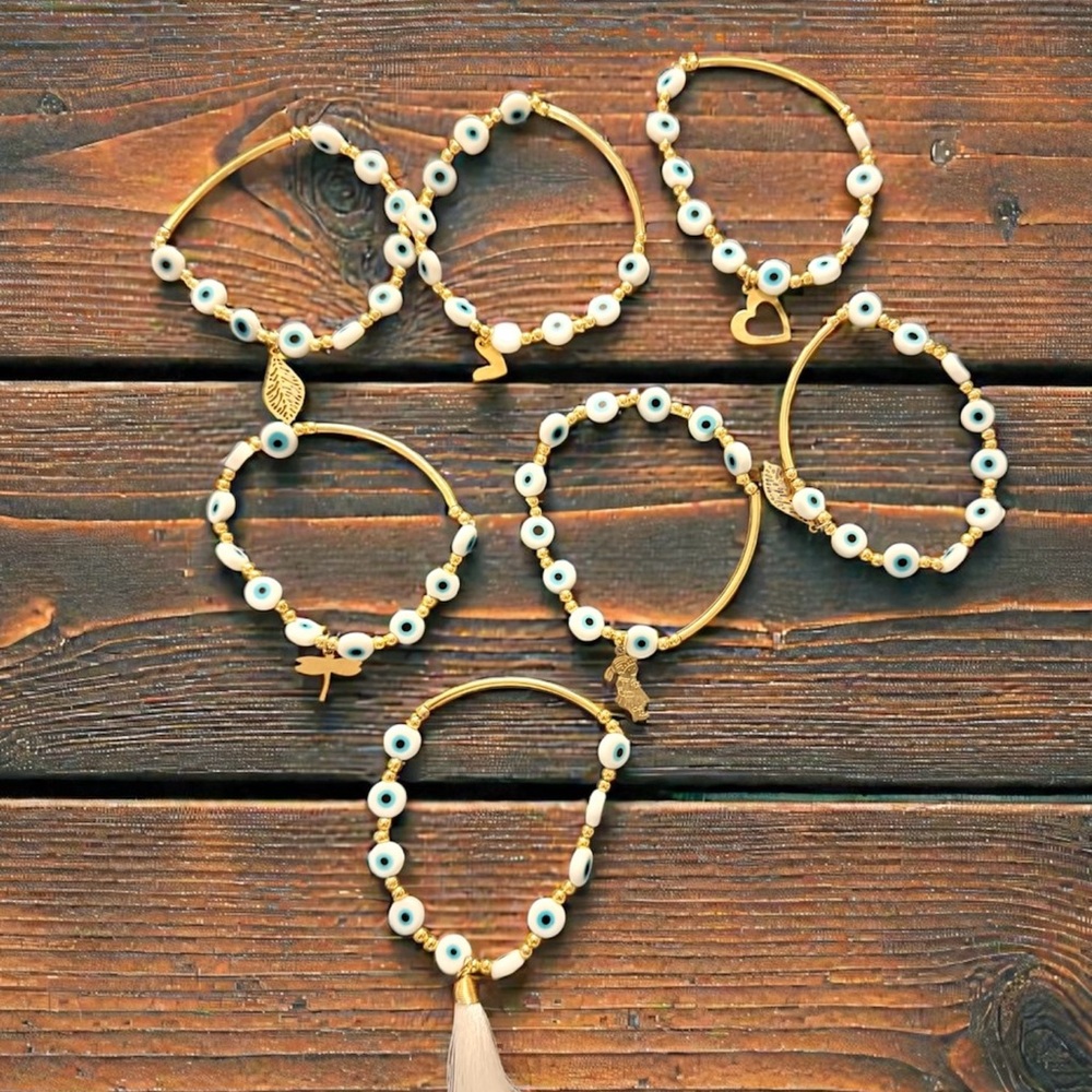 Gold and White Beaded Bracelet Set